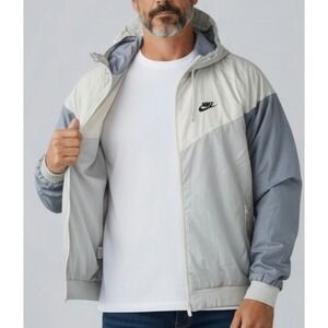 Nike Windrunner Vintage Hooded Windbreaker Nylon Jacket Grey White Mens Size XL